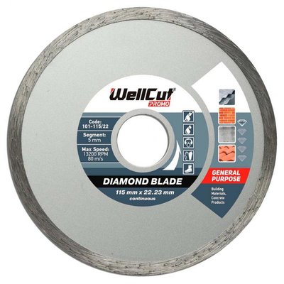 Алмазний круг Wellcut Promo 100 шт/уп 115 мм*5 мм*22,23 мм Плитка 101-115/22 фото